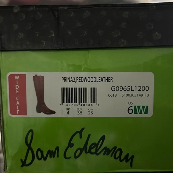 1275- Sam Edelman Prina2 Red Wood Leather Women's Boots Size 6 Wide Calf NWT - Picture 11 of 11